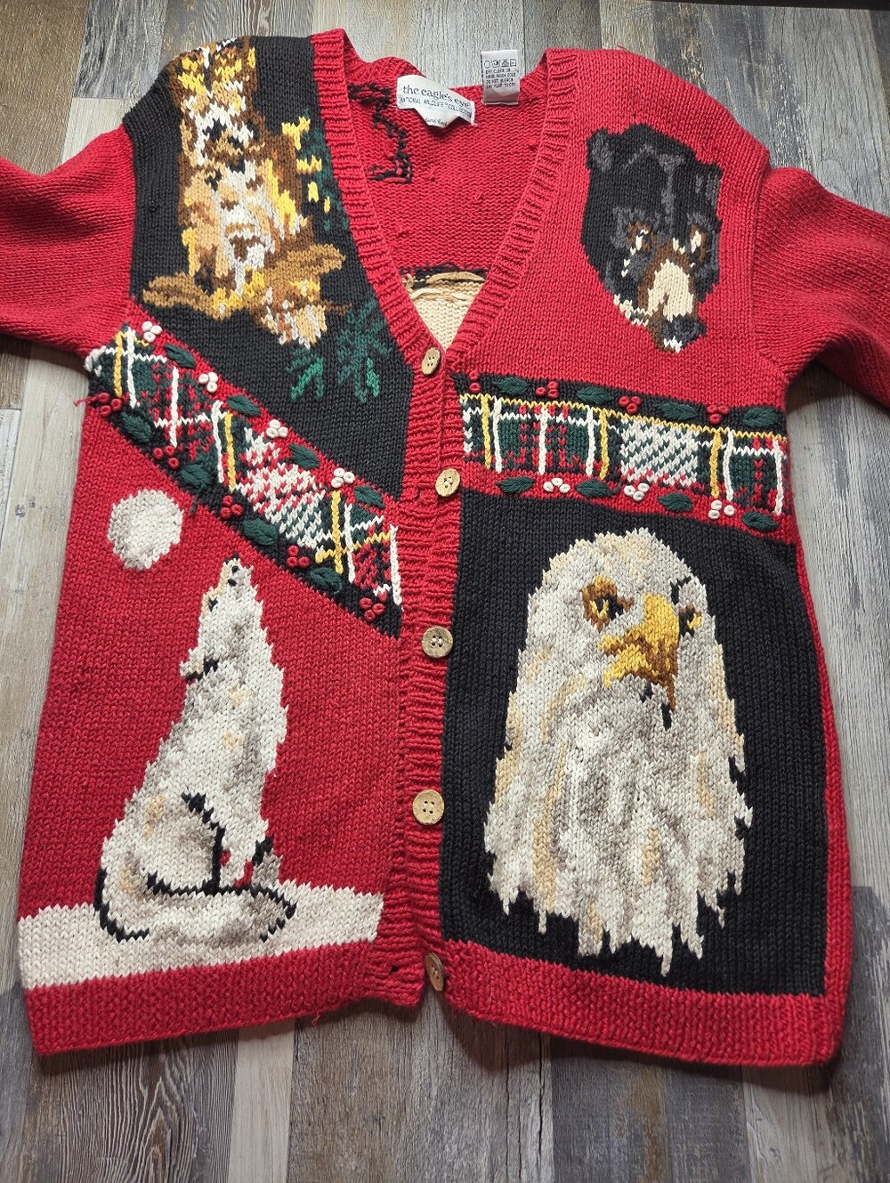 Eagle's Eye Vintage Cardigan RARE National Wildlife Collection Small Hand Knit